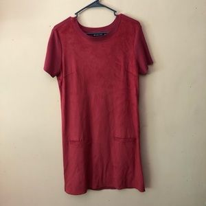 New York & Company Red Suede & Knit Dress